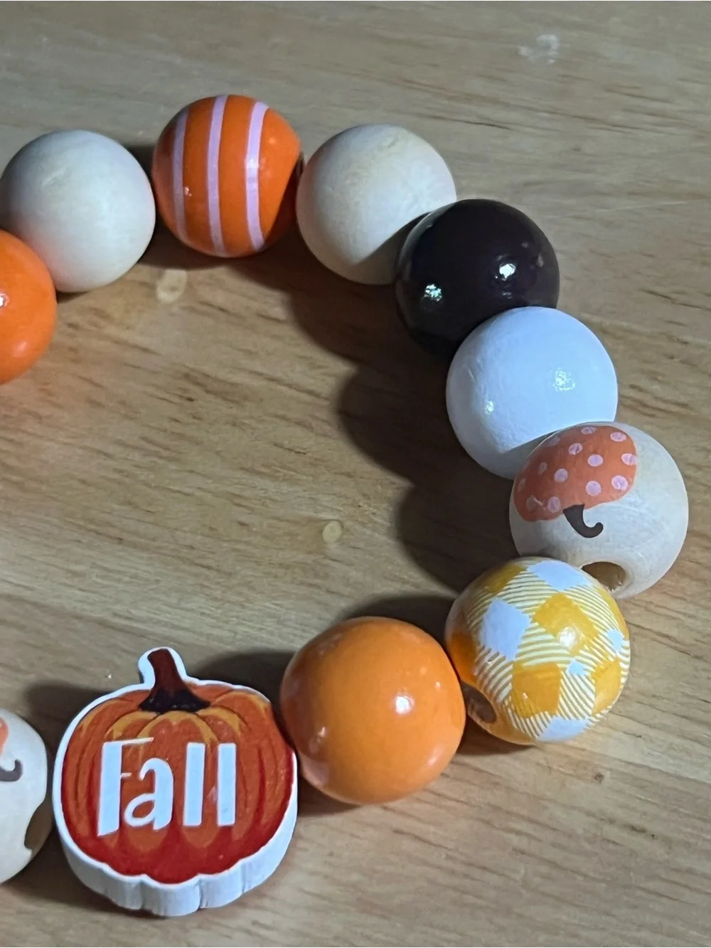 Kids Fall Beaded Stretch Bracelet - Orange, White, Brown B256